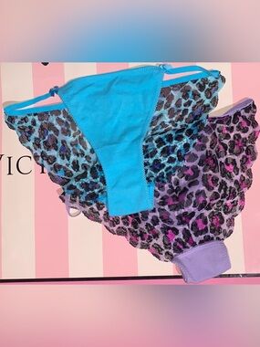 2 New Vintage Victoria's Secret
PINK string Bikini Panty lace cotton leopard